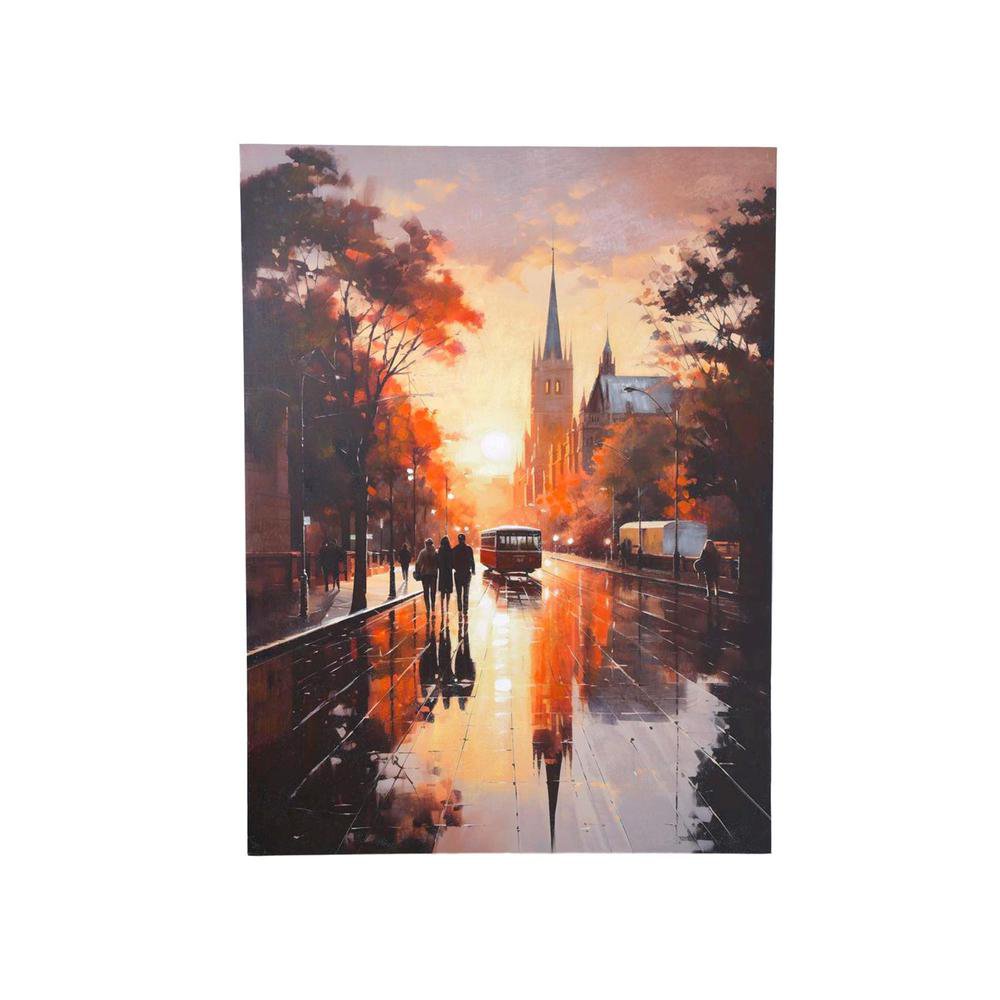 Cuadro en Canvas Avenida Urbana con Tranvía 90 x 120 cm Color Naranja y Beige