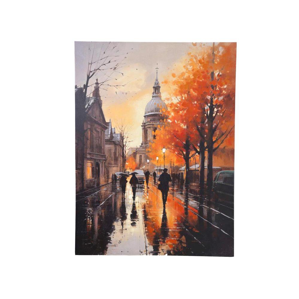 Cuadro en Canvas Paisaje Urbano con Árboles 90 x 120 cm Color Naranja y Beige