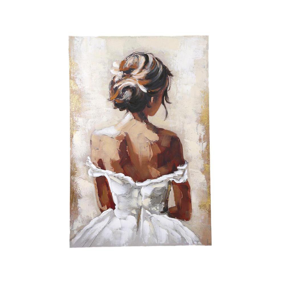 Cuadro en Canvas Mujer Elegante de Espalda 80 x 120 cm Color Beige y Blanco