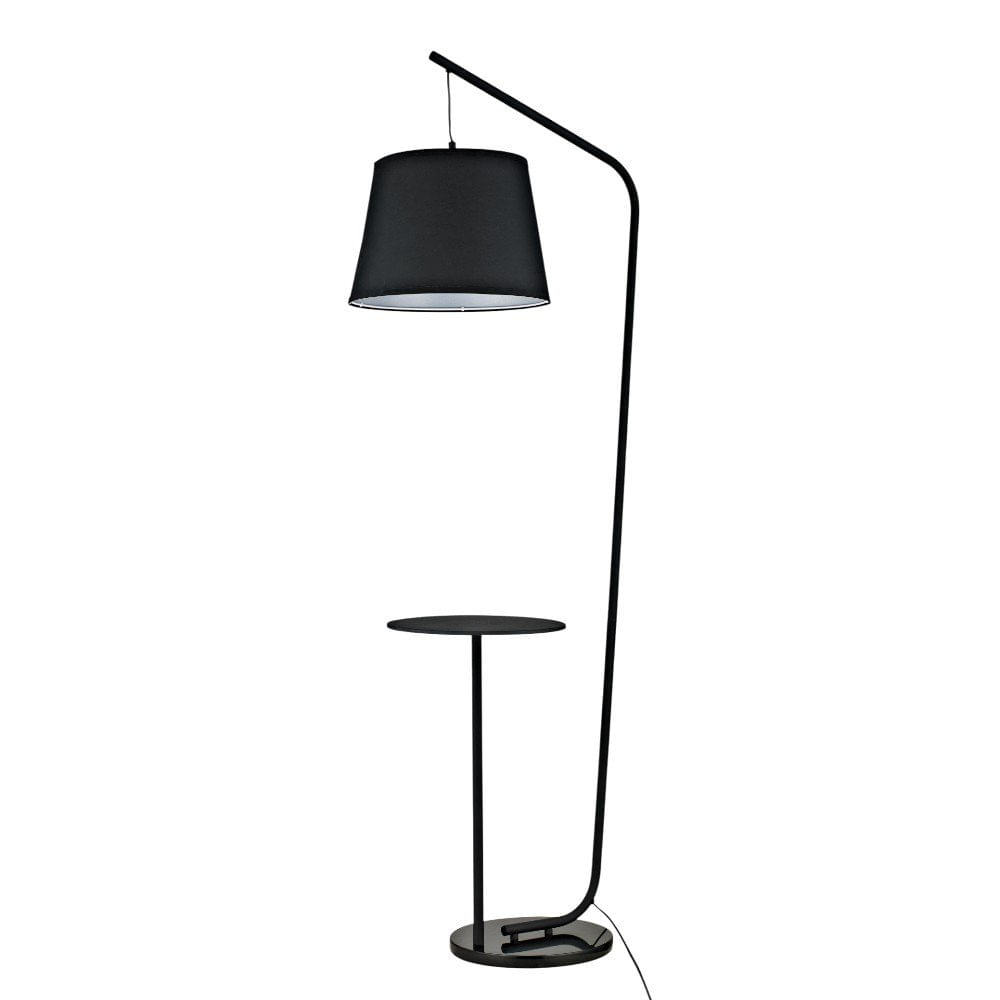 Lámpara de Pie Negra con Mesa Integrada y Base E27 60W