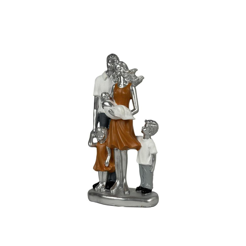 Figura Decorativa Familia de Cinco 25.5 cm Color Plateado y Naranja