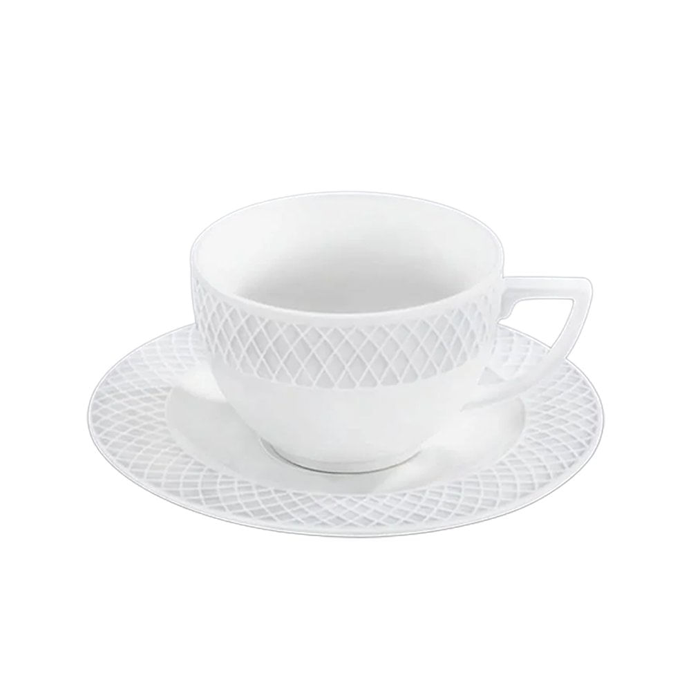 Taza de Porcelana de 3 Oz con Plato para Café Espresso Blanco con Diseño Diamante