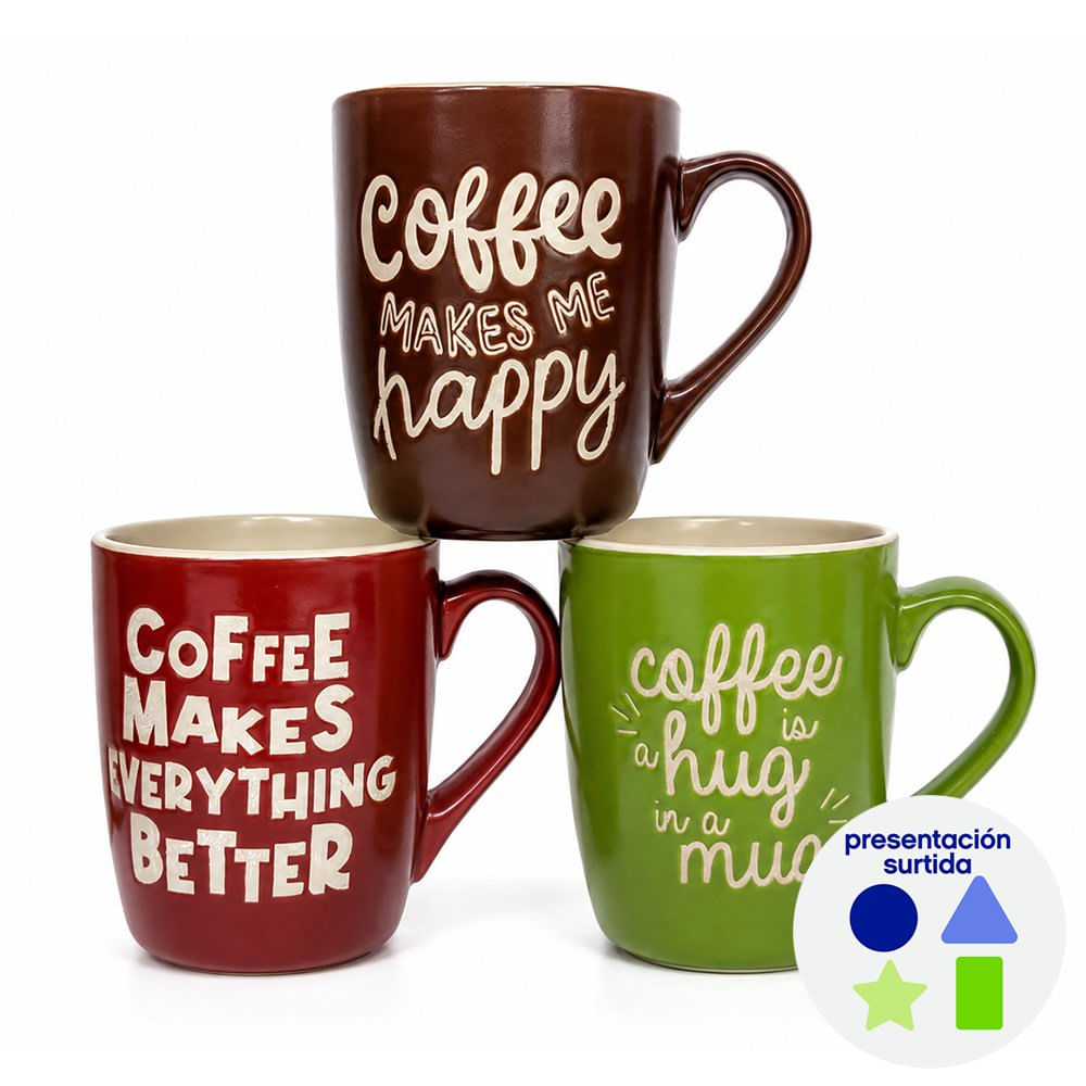 Taza de Cerámica Matte de 13.5 Oz con Frases Decorativas en Colores Surtidos