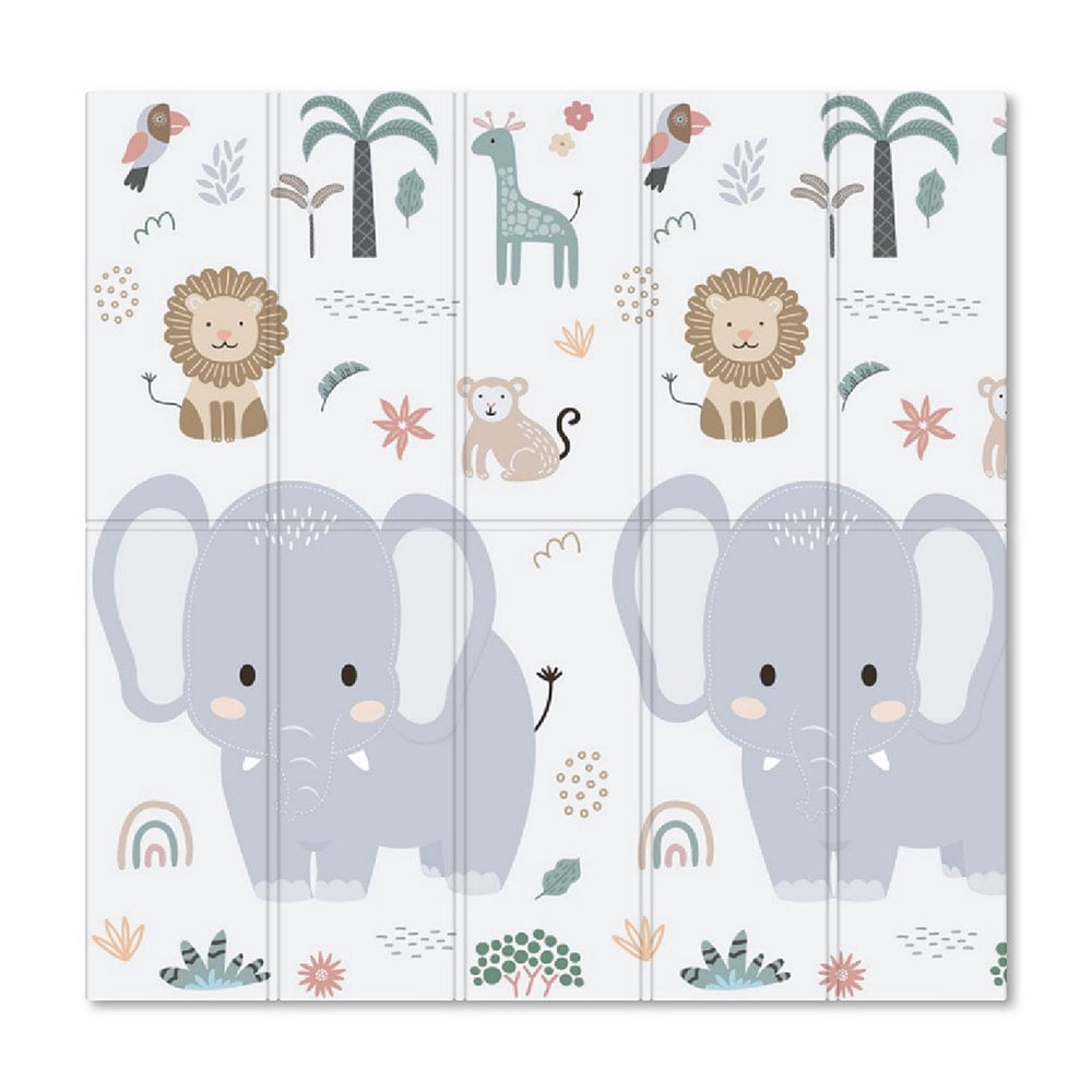 Alfombra de Juego Plegable para Bebé con Cerco Reversible Diseño Selva
