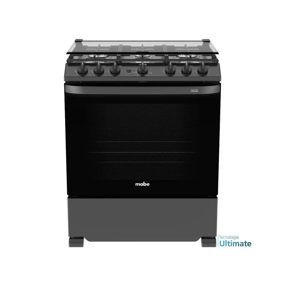Estufa de Piso a Gas 30 Plg Black Slate 6 Quemadores con Capelo de Vidrio