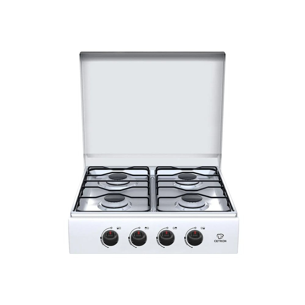 Estufa de Mesa a Gas 20 Plg con 4 Quemadores y Tapa Protectora Color Blanco