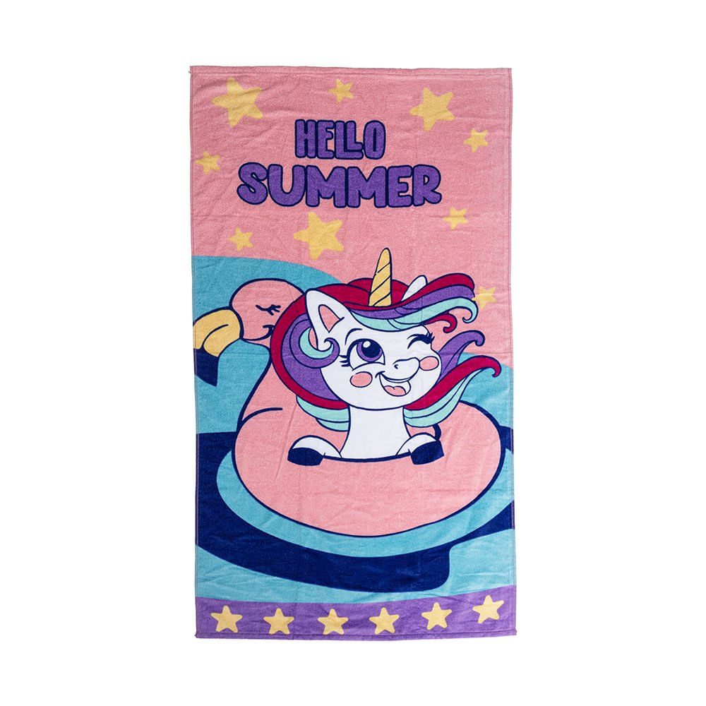 Toalla de Playa Infantil de Algodón 30 x 60 Plg Diseño Unicornio Rosado y Celeste