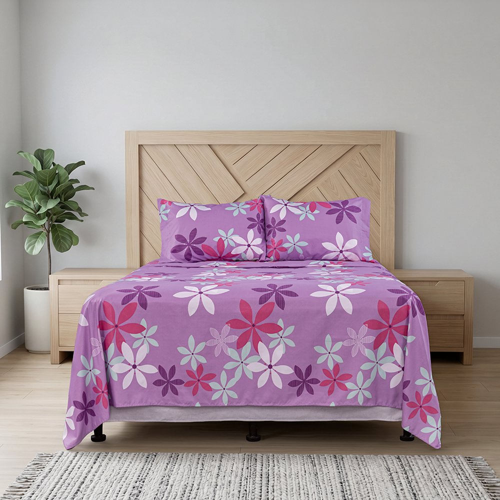 Set de Sábanas Floral Morado Tamaño Imperial