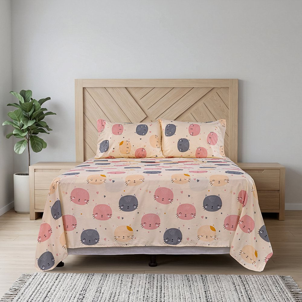 Set de Sábanas Diseño Gatitos Tamaño Queen