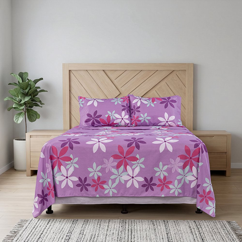 Set de Sábanas Floral Morado Tamaño Queen