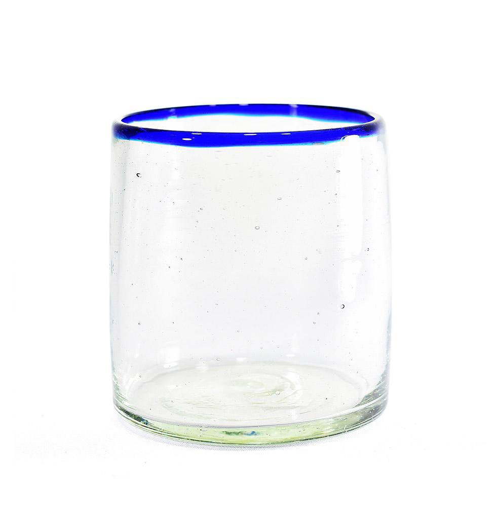 Vaso Corto de Vidrio con Borde Azul
