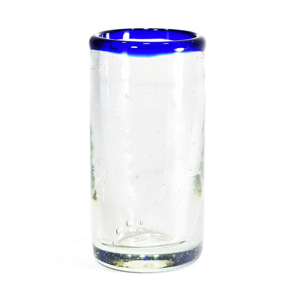Vaso Tequilero de Vidrio con Borde Azul