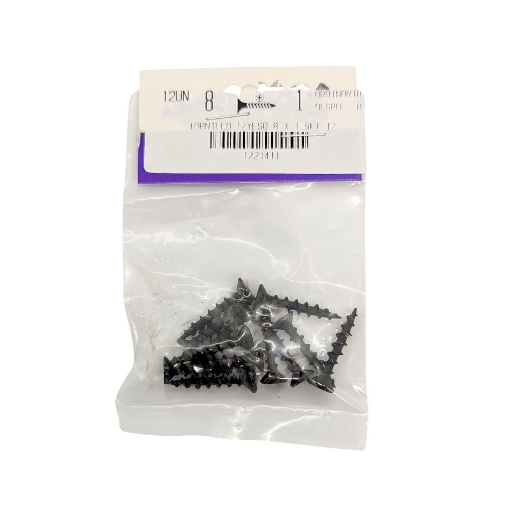Tornillos para Tablayeso 8 x 1 pulg Negros 12 Unidades