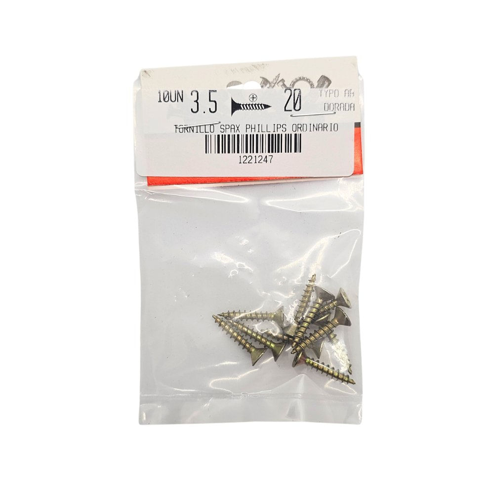 Tornillos para Madera Tipo SPAX 3.5 x 20 mm Cincados 10 Unidades