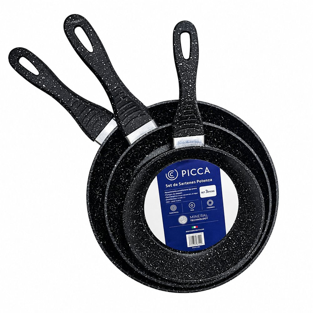 Set de 3 Sartenes Antiadherentes de Mármol 20, 24 y 28 cm
