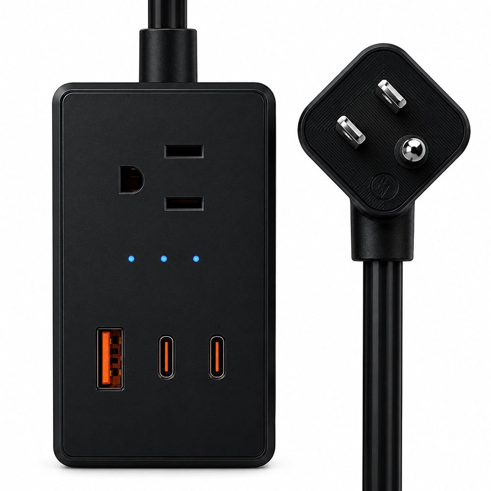 Extensión Smart WiFi Negra con 3 Tomas de Corriente y Puertos USB