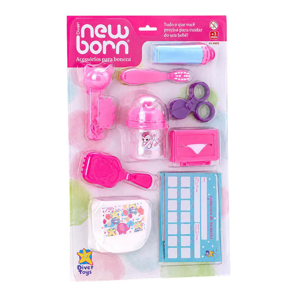 Kit de Accesorios para Muñeca New Born con Pañales y Artículos de Cuidado