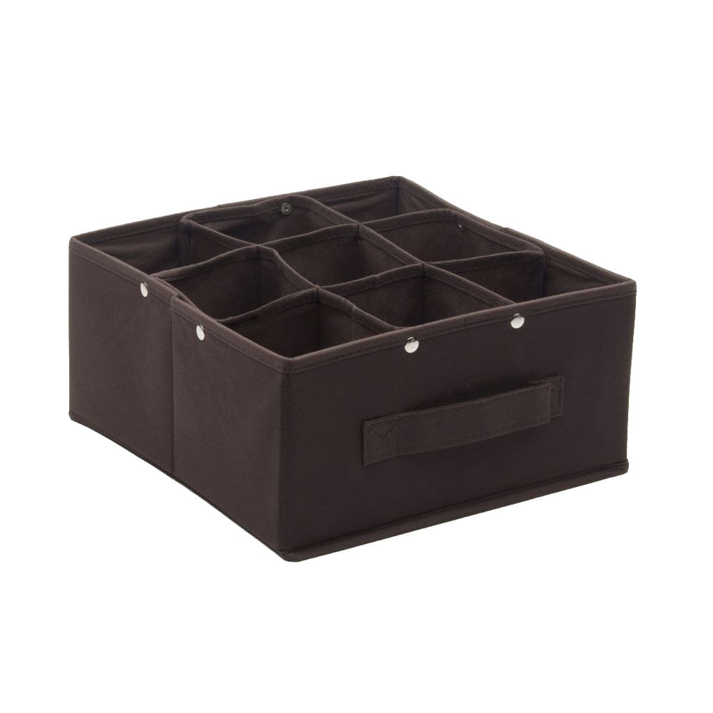 Caja Organizadora con 9 Divisiones de Tela Color Café 26.5 x 26.5 x 13 cm Caja de Tela 9 D…