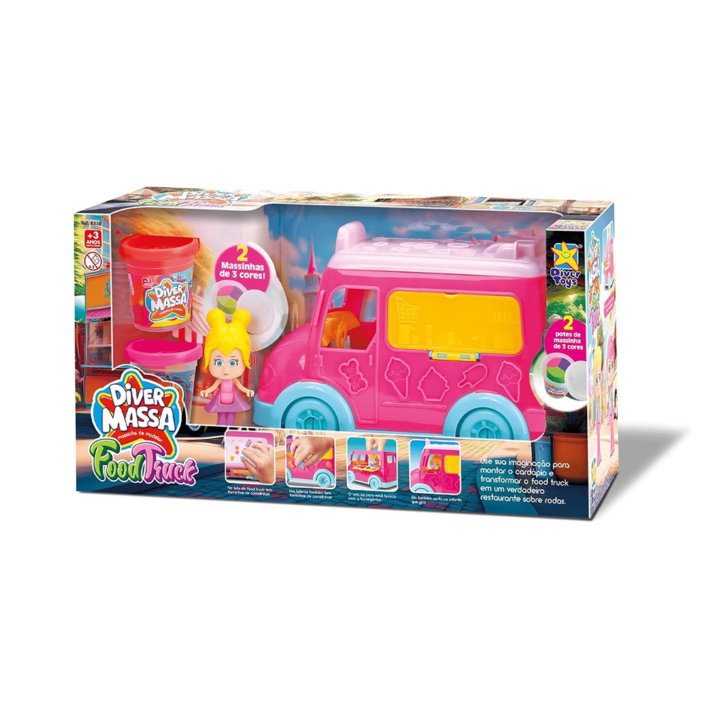 Set de Masa para Moldear con Camión de Comida, Muñeca y 2 Potes de Masa