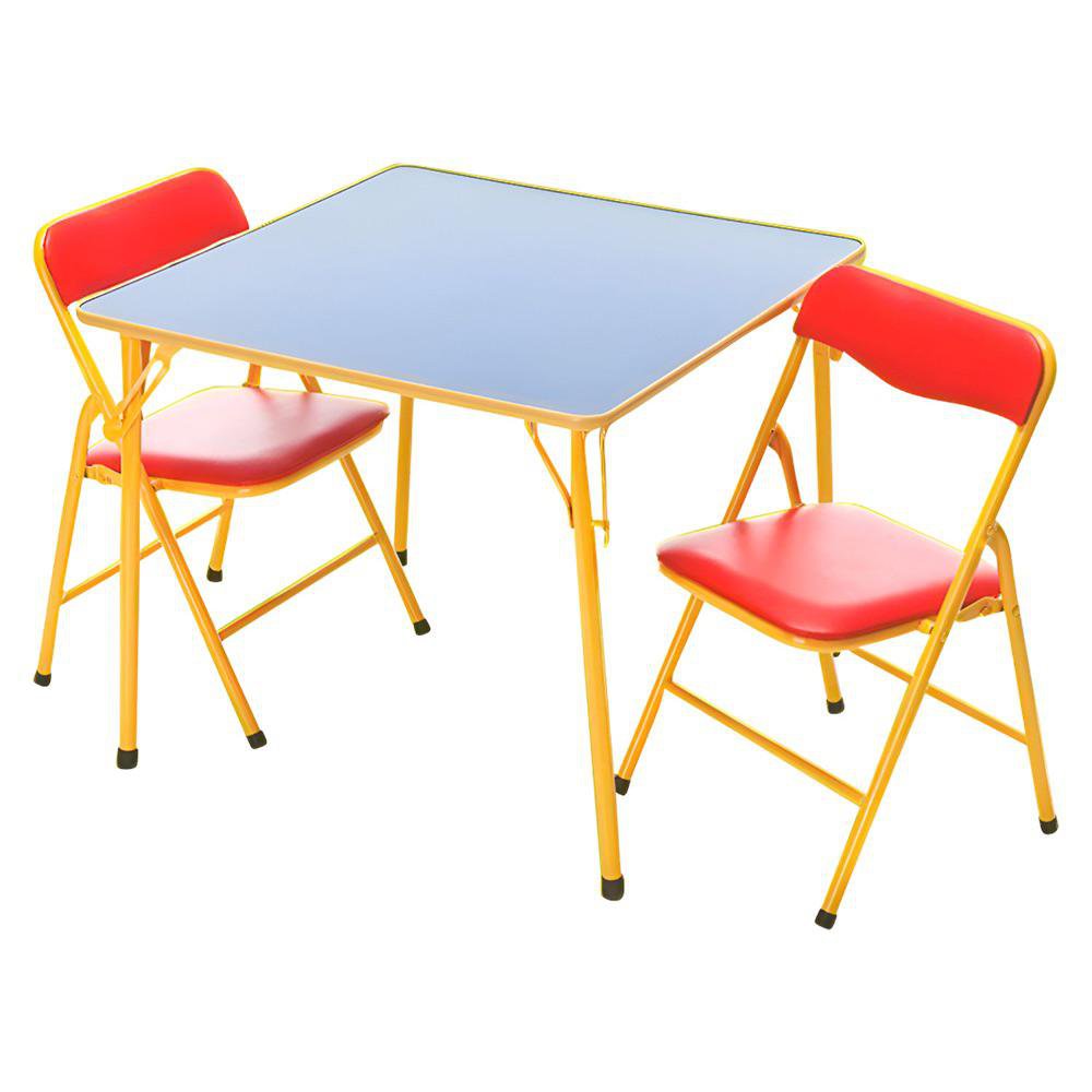 Set Infantil de Mesa y 2 Sillas Plegables de Estructura Metálica Multicolor
