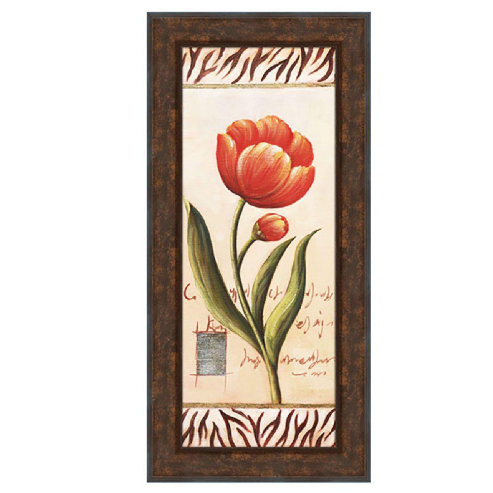 Cuadro Decorativo de 20 x 50 cm Temática Flor Roja y Fondo Beige