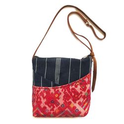 Bolsa Güipil Correa Y Cuero 20X24 Cm - Manos Preciosas
