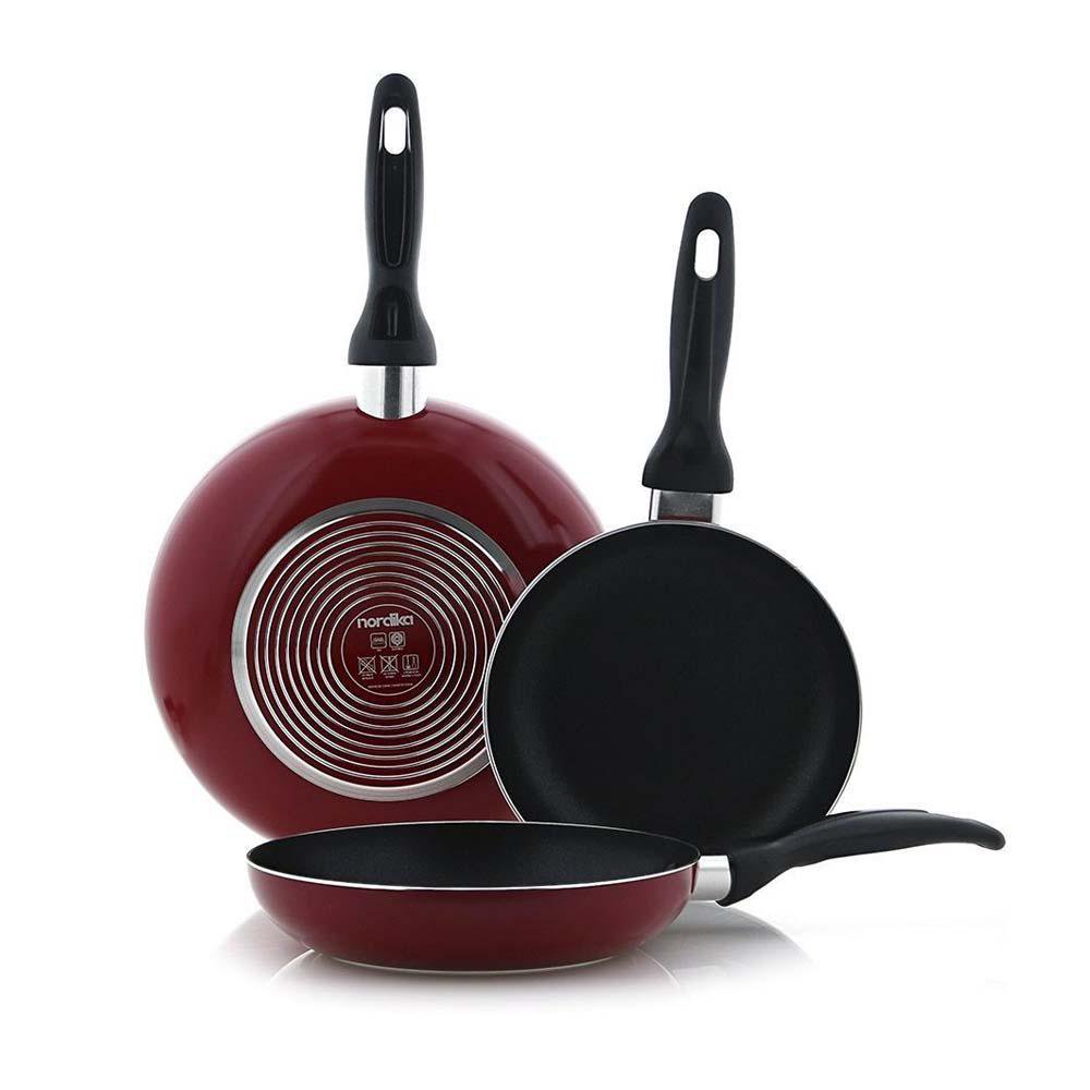 Set de 3 Sartenes Antiadherentes de 18, 20 Y 24 Cm - Varios Colores Rojo