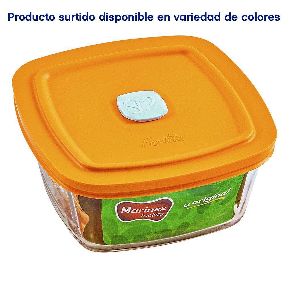 Contenedor Hermético Cuadrado de 1 L de Vidrio con Tapadera Naranja Contenedor Hermético C…
