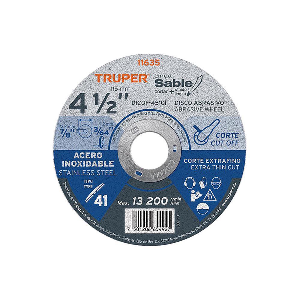 Disco Abrasivo para Corte Fino de Acero Inoxidable de 4 1/2 plg