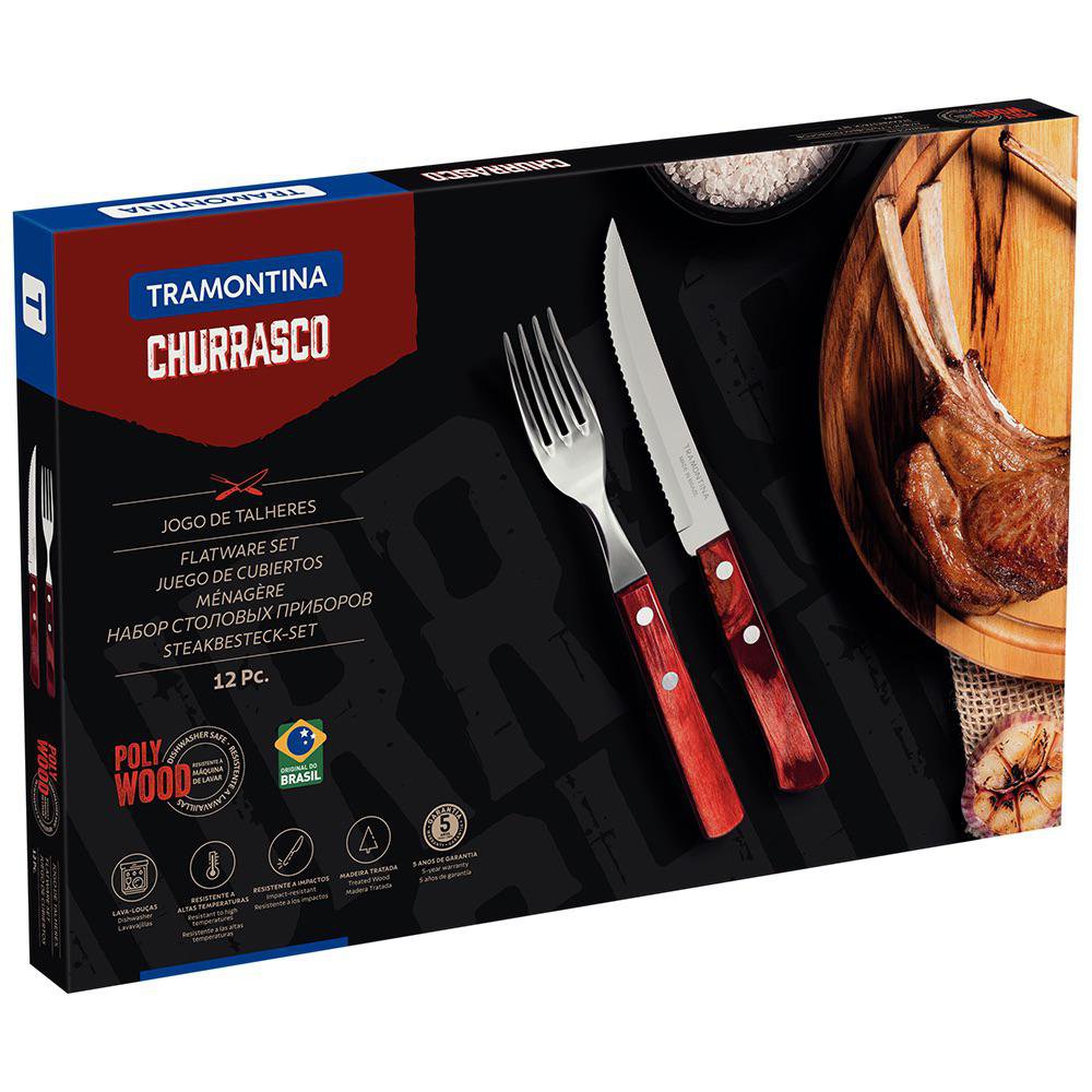 Set de Cubiertos Churrasco de 12 Piezas de Poliwood Color Café Juego para Churrasco Poliwo…