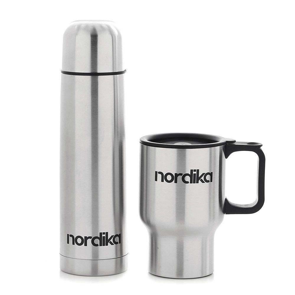 Set de Termo de 500 ml y Taza de 450 ml de Acero Inoxidable Color Plateado