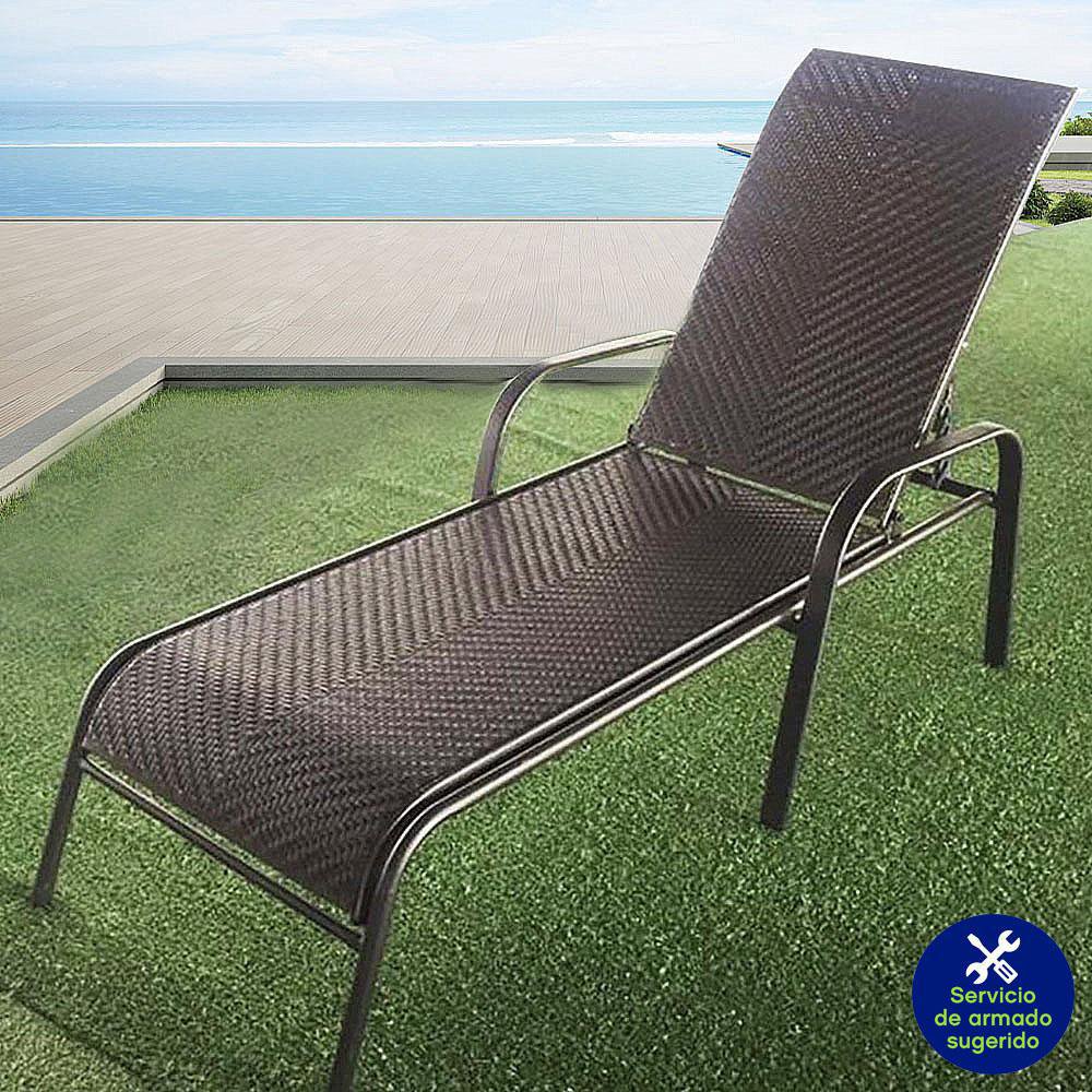 Silla Asoleadora Reclinable de Ratán Sintético con Estructura Metálica
