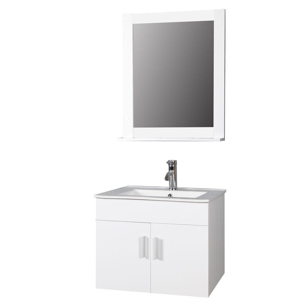 Vanity Aéreo de PVC con Espejo y Lavamanos de Cerámica Integrado Color Blanco 60x46 Cm