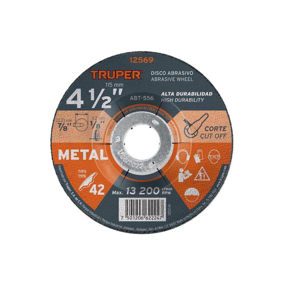Disco Abrasivo para Corte de Metal 4 1/2 x 1/8 plg