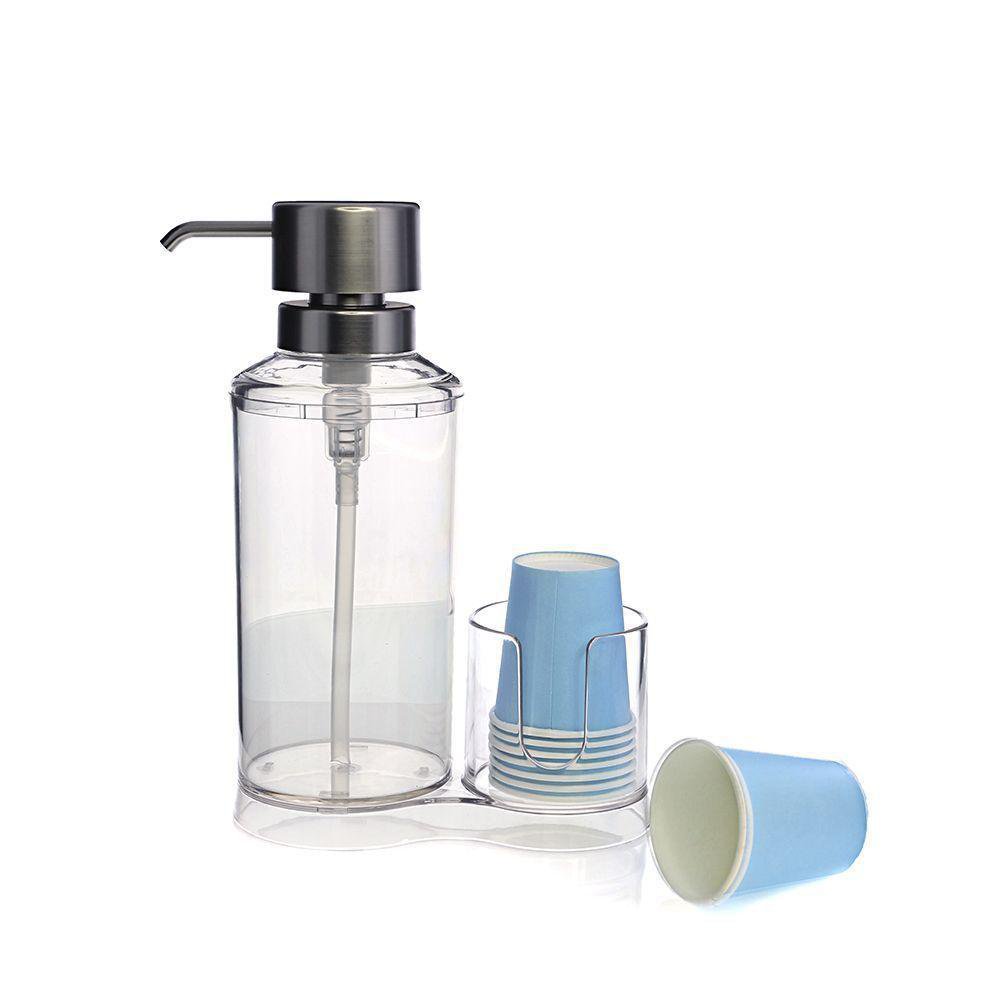 Set de Dispensador de Enjuague Bucal de Plástico Color Transparente con Vasos