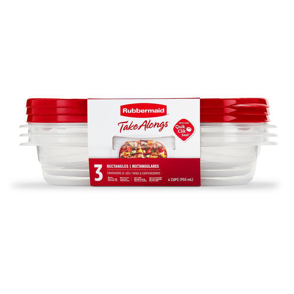 Set de 3 Contenedores Rectangulares de 950 ml con Tapadera Color Rojo