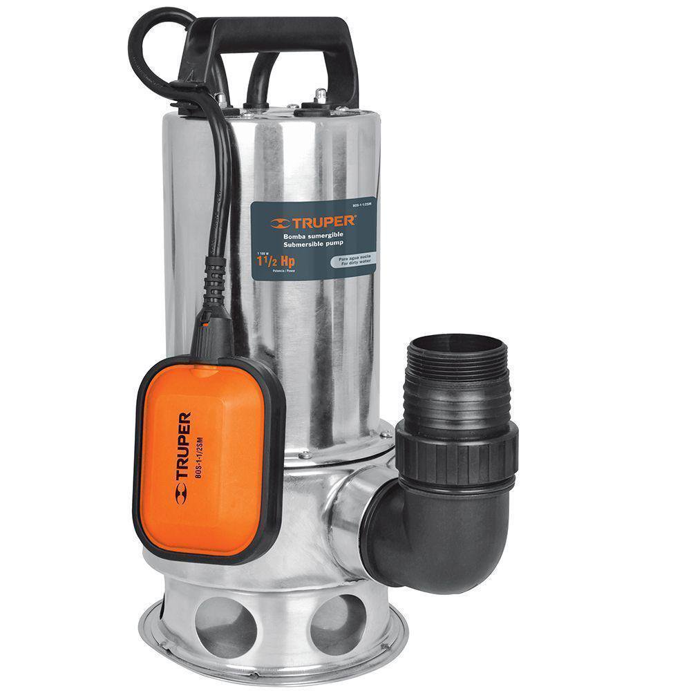 Bomba Sumergible para Agua Sucia de 1 1/2 HP Cuerpo de Acero Inoxidable 10 Metros y 283 L/…
