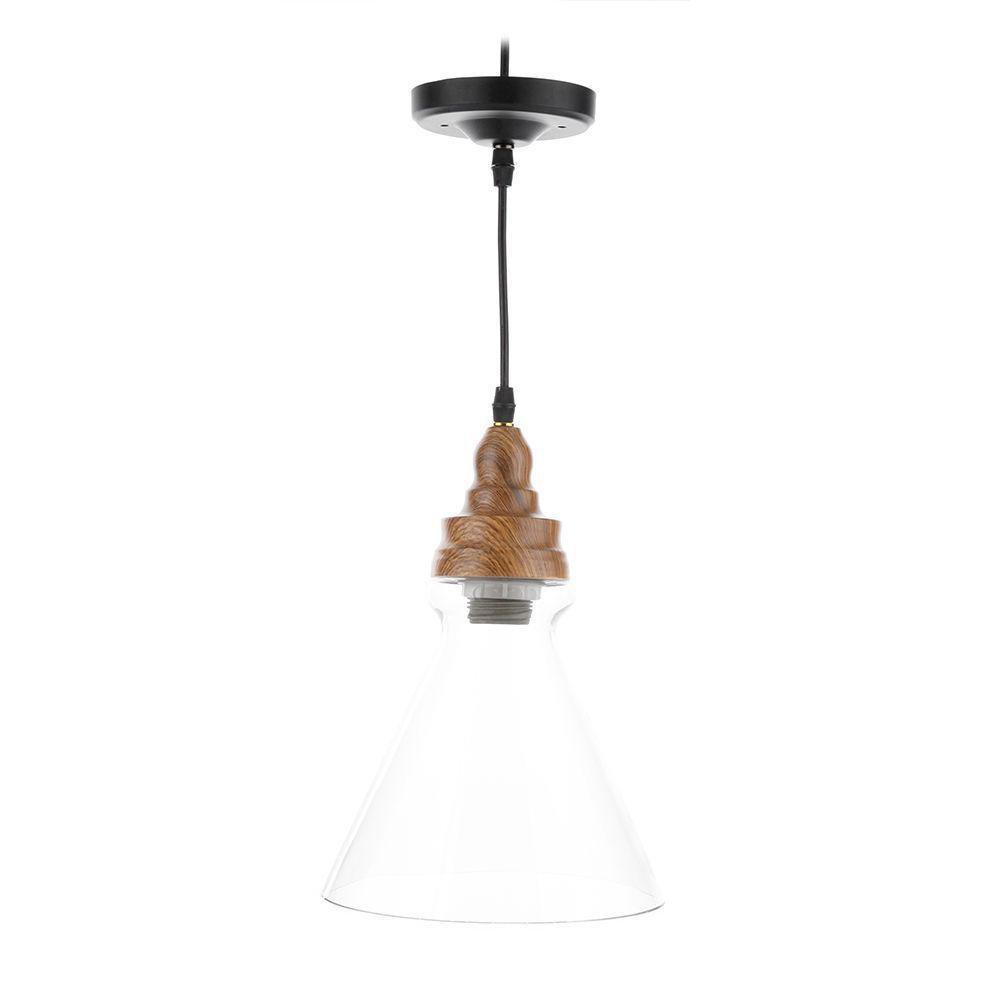 Lámpara Colgante Estilo Industrial Triangular de 1 Bombillo E27 Color Madera y Transparent…