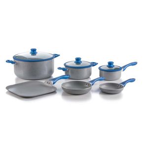 Batería De Cocina 9 Pzs Marmol Gris Y Azul -Picca