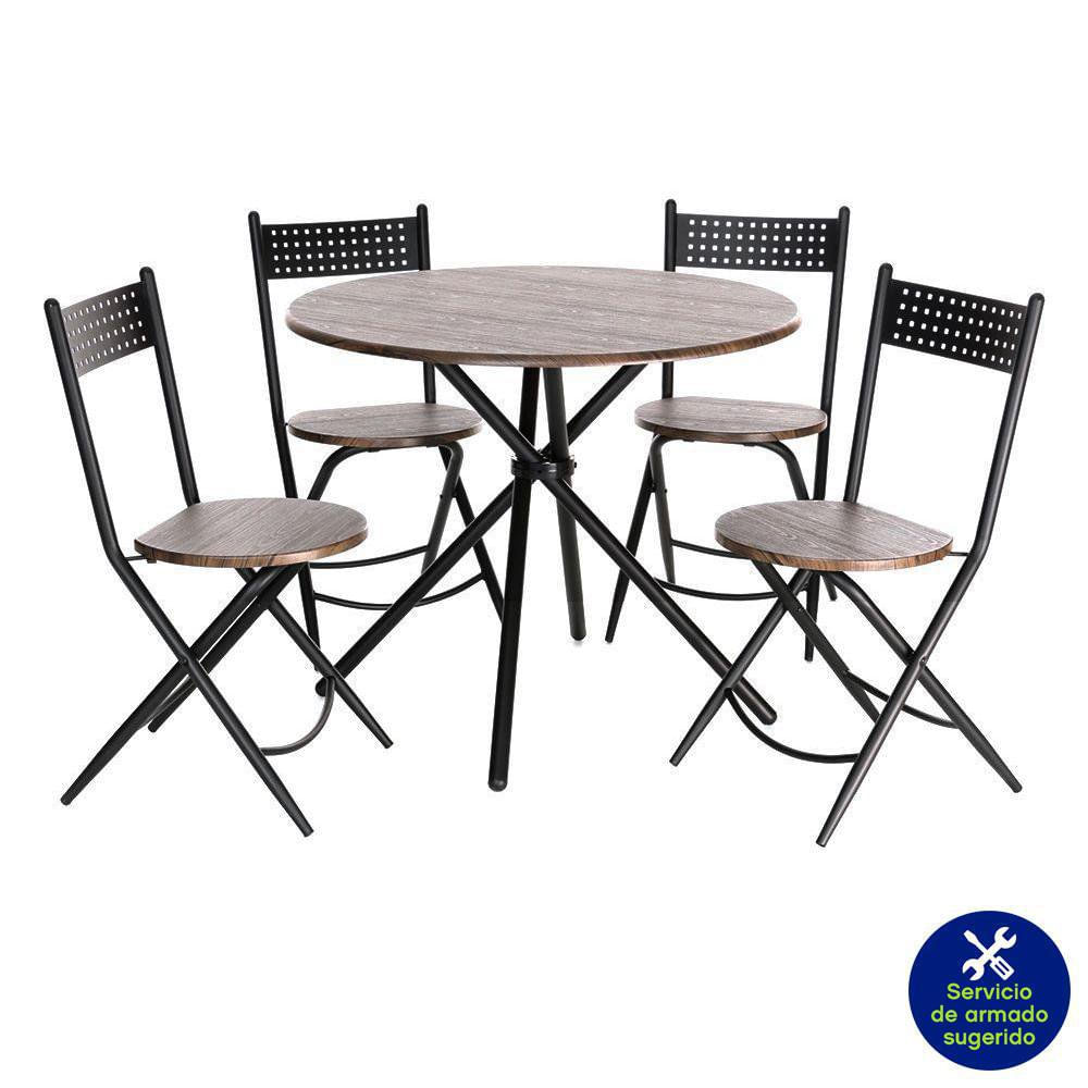 Desayunador Redondo de 5 Piezas con Mesa y 4 Sillas Plegables Café