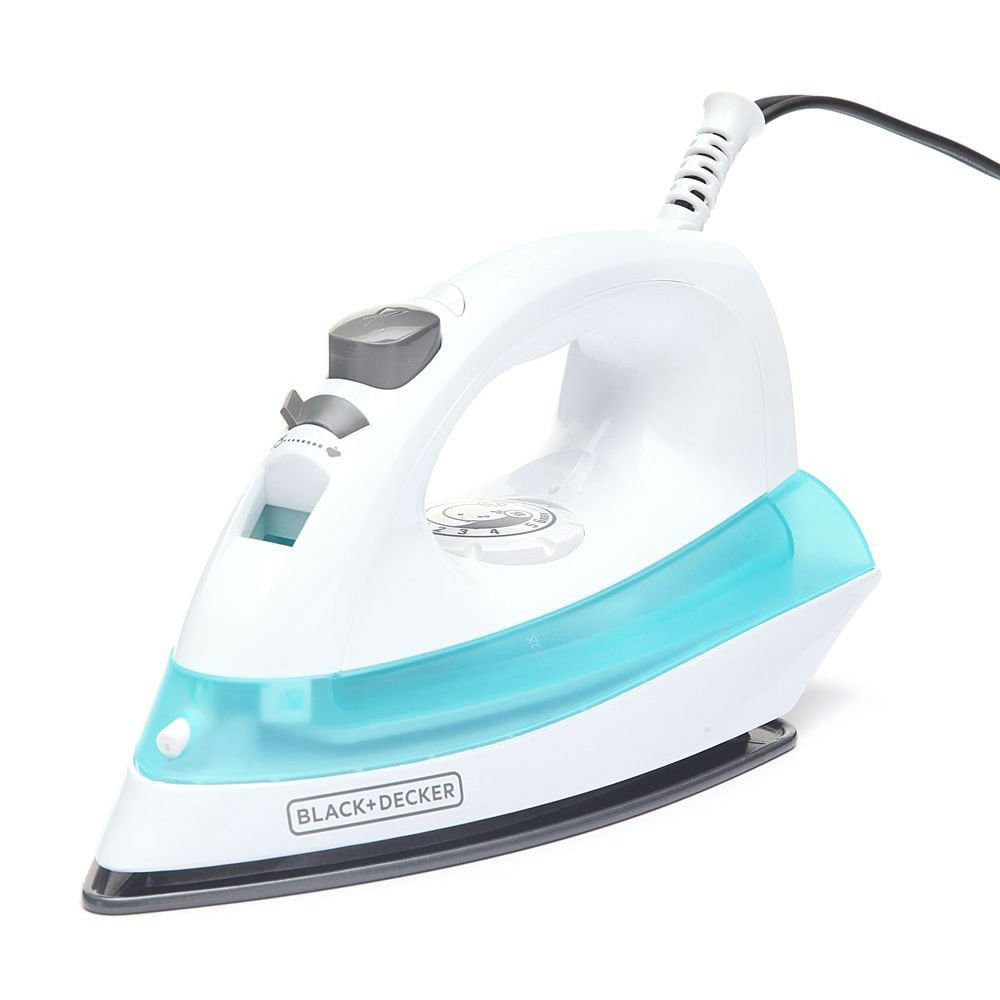 Plancha de Vapor con Rociador y Suela Antiadherente Color Blanco con Verde Plancha de Vapor 1100W con Rociador, Antigoteo y Suela Antiadherente Blanca