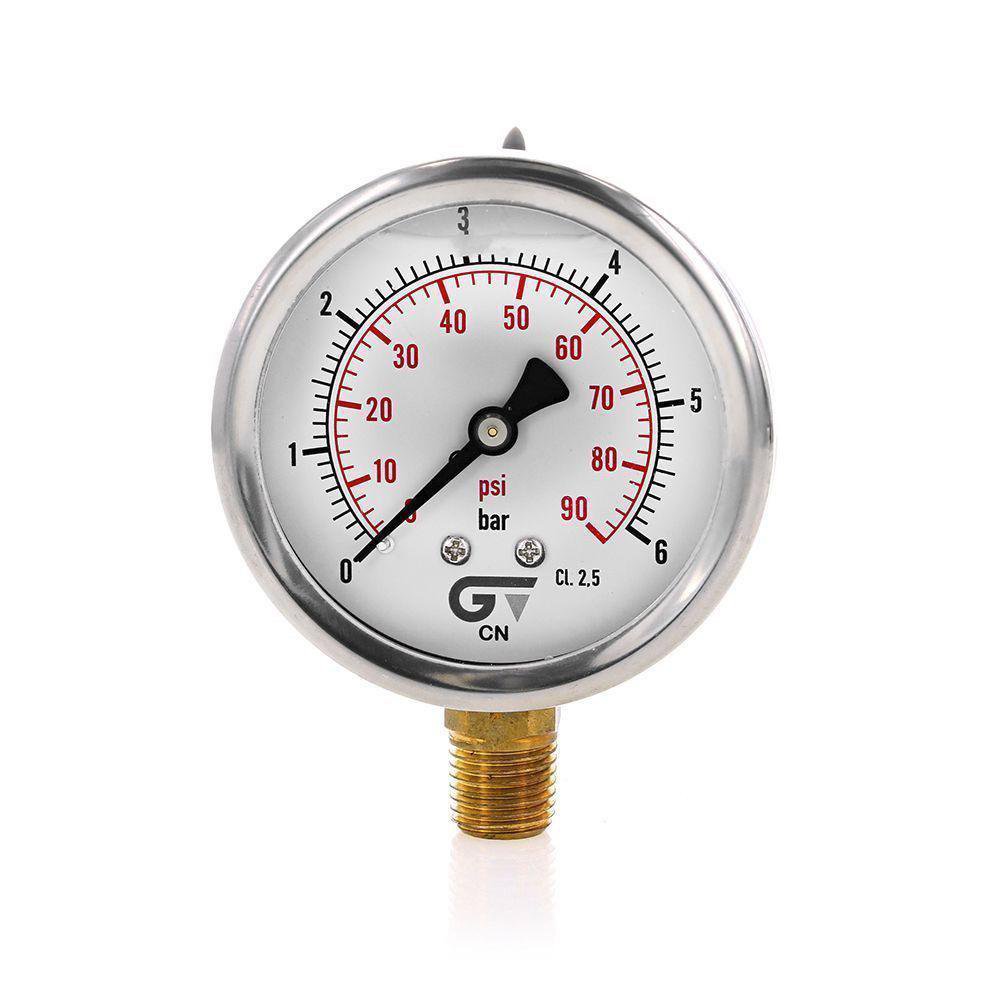 Manometro con Glicerina 0-90 PSI Salida Inferior Rosca 1/4 Plg Manómetro con Glicerina 0-9…