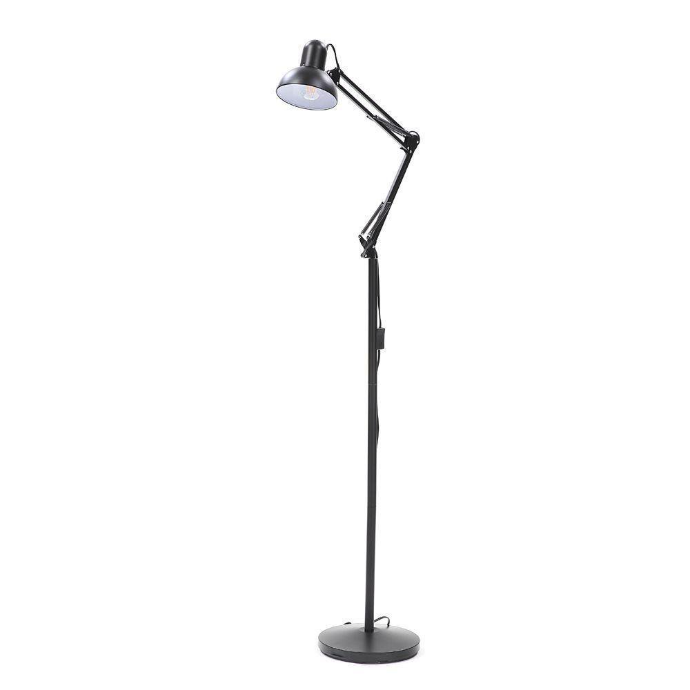 Lámpara de Pie Móvil Negra de 182 cm con Brazo Articulado E27 60 W