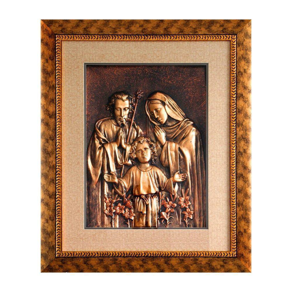 Cuadro Decorativo de 69 x 83 cm Diseño Sagrada Familia en Relieve Color Bronce
