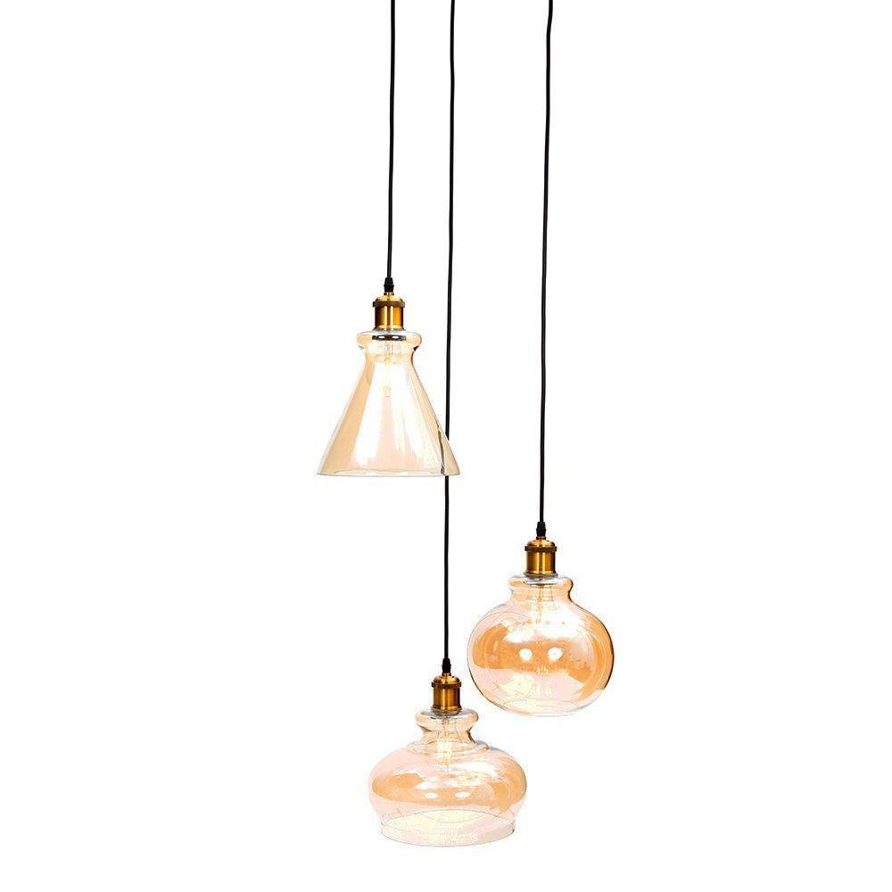 Lámpara Colgante de 3 Luces con Figuras de Vidrio Ámbar E27 60W