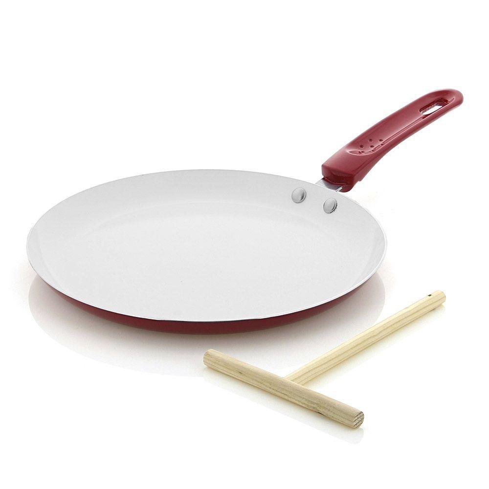 Sartén de 25 cm para Crepa Color Blanco con Rojo