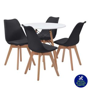 Comedor Mesa Red Blanca Más 4 Sillas Negras - Z