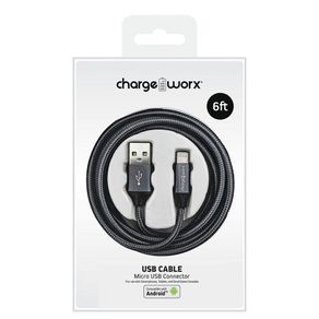 Cable Micro Usb De 6 Pies Color Negro - Chargeworx