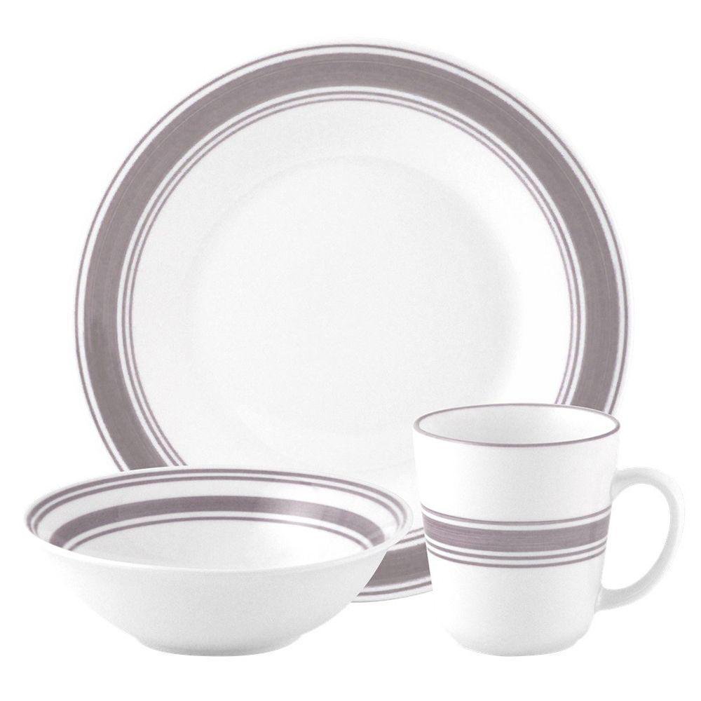 Set de Vajilla de Cerámica de 12 Piezas Color Blanco con Borde Taupe