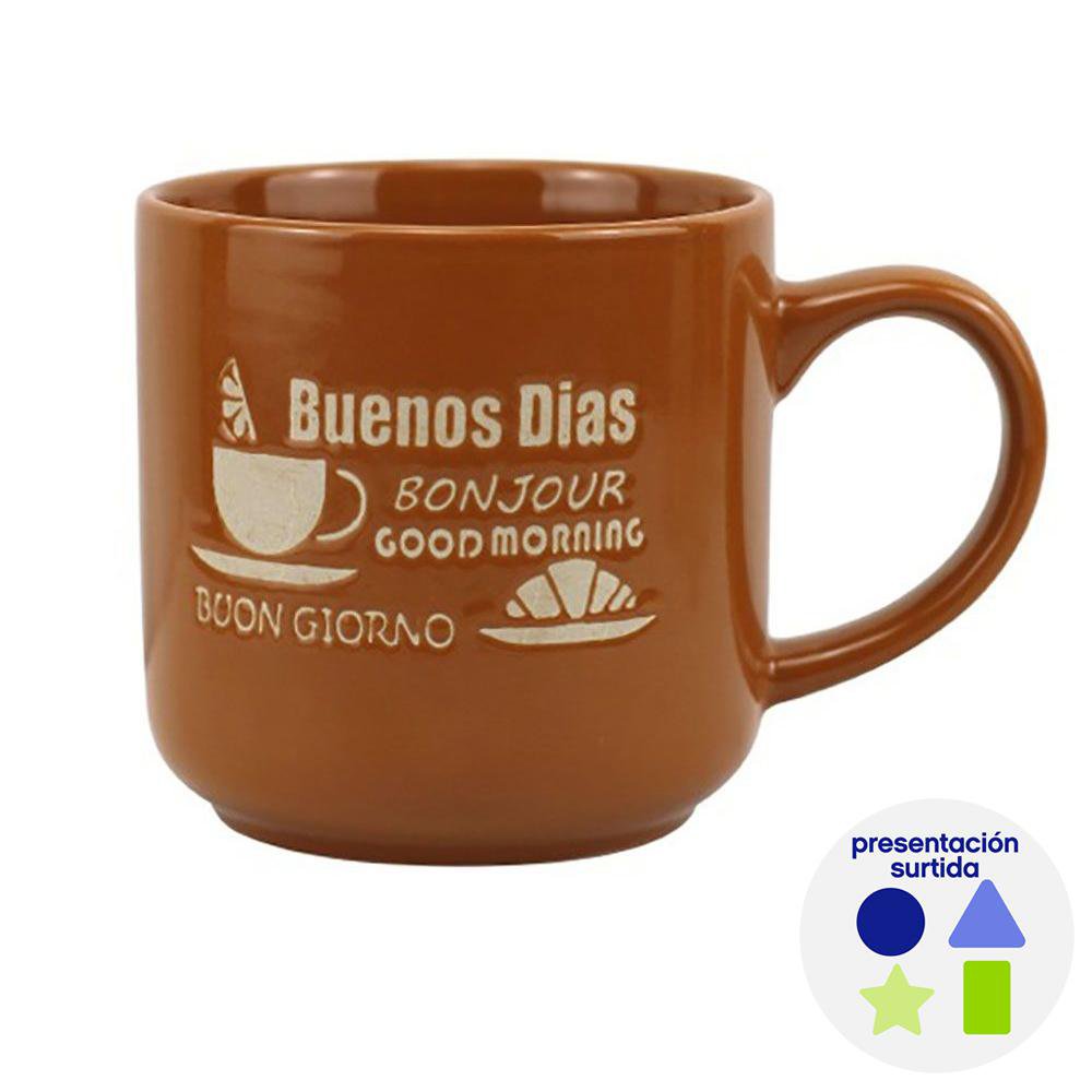 Taza de Cerámica Buenos Días de 12 Oz en Colores Surtidos